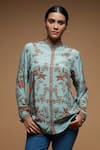 Buy_Nirraamyaa_Blue Bamboo Rhinestones Mandarin Collar Floral Embellished Shirt _at_Aza_Fashions