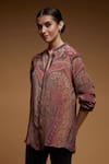 Buy_NIRRAAMYAA_Brown Bamboo Rhinestones Mandarin Collar Paisley Pattern Shirt _Online_at_Aza_Fashions