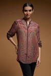 Buy_NIRRAAMYAA_Brown Bamboo Rhinestones Mandarin Collar Paisley Pattern Shirt _at_Aza_Fashions