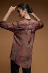 Shop_NIRRAAMYAA_Brown Bamboo Rhinestones Mandarin Collar Paisley Pattern Shirt _at_Aza_Fashions