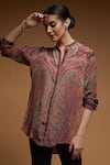 Shop_NIRRAAMYAA_Brown Bamboo Rhinestones Mandarin Collar Paisley Pattern Shirt _Online_at_Aza_Fashions