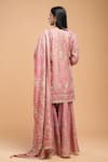 Shop_Nirraamyaa_Pink Brocade, Georgette, Viscose Rhinestones Round Neck Embellished Kurta Set _at_Aza_Fashions