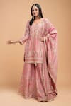 Shop_Nirraamyaa_Pink Brocade, Georgette, Viscose Rhinestones Round Neck Embellished Kurta Set _Online_at_Aza_Fashions