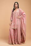 Buy_Nirraamyaa_Pink Brocade, Georgette, Viscose Rhinestones Round Neck Embellished Kurta Set _at_Aza_Fashions