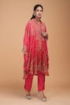 Nirraamyaa_Red Bamboo Rhinestones Collared Embroidered Kaftan Set _Online_at_Aza_Fashions
