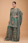 Shop_NIRRAAMYAA_Green Georgette, Brocade, Viscose Rhinestones Round Neck Designer Kurta Set  _Online_at_Aza_Fashions