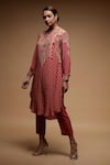 NIRRAAMYAA_Red Bamboo Rhinestones Round Neck Designer Kurta Set _Online_at_Aza_Fashions