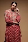 Buy_NIRRAAMYAA_Red Bamboo Rhinestones Round Neck Designer Kurta Set _Online_at_Aza_Fashions