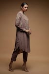 Buy_NIRRAAMYAA_Pink Brocade, Crepe Rhinestones Round Neck Designer Kurta Pant Set _Online_at_Aza_Fashions