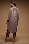 Shop_NIRRAAMYAA_Pink Brocade, Crepe Rhinestones Round Neck Designer Kurta Pant Set _at_Aza_Fashions