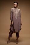 Buy_NIRRAAMYAA_Pink Brocade, Crepe Rhinestones Round Neck Designer Kurta Pant Set _at_Aza_Fashions