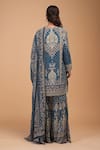NIRRAAMYAA_Blue Brocade, Georgette, Viscose Rhinestones Keyhole Neck Designer Kurta Set _at_Aza_Fashions