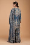 Shop_NIRRAAMYAA_Blue Brocade, Georgette, Viscose Rhinestones Keyhole Neck Designer Kurta Set _at_Aza_Fashions