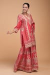 Shop_NIRRAAMYAA_Red Brocade, Georgette Rhinestones, Embroidery Keyhole Neck Designer Kurta Set _Online_at_Aza_Fashions