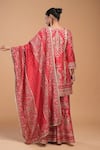 Shop_NIRRAAMYAA_Red Brocade, Georgette Rhinestones, Embroidery Keyhole Neck Designer Kurta Set _at_Aza_Fashions