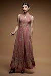Buy_NIRRAAMYAA_Pink Brocade Rhinestones Keyhole Neck Designer Gown _at_Aza_Fashions