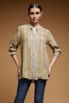 Buy_NIRRAAMYAA_Mustard Rhinestones Mandarin Collar Yellow Embroidered Shirt _at_Aza_Fashions