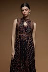 Buy_NIRRAAMYAA_Black Brocade Rhinestones Keyhole Neck Embellished Gown _Online_at_Aza_Fashions