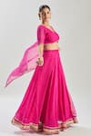 Buy_Samyukta Singhania_Pink Georgette Embellished Lace V Neck Leheriya Lehenga Set _at_Aza_Fashions