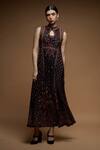Buy_NIRRAAMYAA_Black Brocade Rhinestones Keyhole Neck Embellished Gown _at_Aza_Fashions
