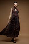 Shop_NIRRAAMYAA_Black Brocade Rhinestones Keyhole Neck Embellished Gown _Online_at_Aza_Fashions