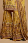 Buy_NIRRAAMYAA_Mustard Brocade, Georgette Rhinestones Split V-neck Yellow Kurta Sharara Set 