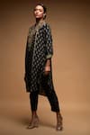 NIRRAAMYAA_Black Bamboo Rhinestones Round Neck Embroidered Kurta Set _Online_at_Aza_Fashions