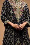 NIRRAAMYAA_Black Bamboo Rhinestones Round Neck Embroidered Kurta Set _at_Aza_Fashions