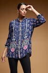 Buy_NIRRAAMYAA_Blue Bamboo Rhinestones Mandarin Collar Floral Embroidered Shirt _at_Aza_Fashions
