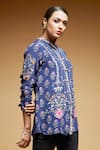 Buy_NIRRAAMYAA_Blue Bamboo Rhinestones Mandarin Collar Floral Embroidered Shirt _Online_at_Aza_Fashions