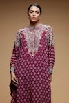 NIRRAAMYAA_Wine Bamboo, Crepe Rhinestones Collared Embroidered Kurta Set _Online_at_Aza_Fashions