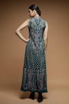 Shop_NIRRAAMYAA_Teal Brocade Rhinestones Keyhole Neck Embellished Gown _at_Aza_Fashions