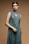 Buy_NIRRAAMYAA_Teal Brocade Rhinestones Keyhole Neck Embellished Gown _Online_at_Aza_Fashions