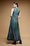 Shop_NIRRAAMYAA_Teal Brocade Rhinestones Keyhole Neck Embellished Gown _Online_at_Aza_Fashions