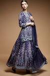 NIRRAAMYAA_Blue Polyester, Crepe, Net Rhinestones Keyhole Neck Embroidered Lehenga Set _Online_at_Aza_Fashions