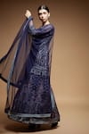 Buy_NIRRAAMYAA_Blue Polyester, Crepe, Net Rhinestones Keyhole Neck Embroidered Lehenga Set _Online_at_Aza_Fashions
