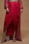 Buy_NIRRAAMYAA_Red Brocade, Bamboo Rhinestones Square Neck Embroidered Cape Dhoti Set _Online_at_Aza_Fashions