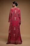 Shop_NIRRAAMYAA_Red Brocade, Bamboo Rhinestones Square Neck Embroidered Cape Dhoti Set _at_Aza_Fashions
