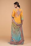 Buy_NIRRAAMYAA_Mustard Brocade, Georgette Rhinestones Round Neck Designer Yellow Kurta Set _Online_at_Aza_Fashions