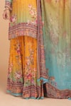 Buy_NIRRAAMYAA_Mustard Brocade, Georgette Rhinestones Round Neck Designer Yellow Kurta Set 