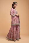 NIRRAAMYAA_Pink Georgette, Viscose Rhinestones Round Neck Kurta Set _Online_at_Aza_Fashions