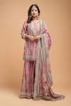 Shop_NIRRAAMYAA_Pink Georgette, Viscose Rhinestones Round Neck Kurta Set _Online_at_Aza_Fashions