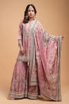 Buy_NIRRAAMYAA_Pink Georgette, Viscose Rhinestones Round Neck Kurta Set _at_Aza_Fashions