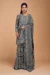 Buy_NIRRAAMYAA_Blue Bamboo, Brocade, Georgette, Viscose Rhinestones Round Designer Kurta Set  _Online_at_Aza_Fashions