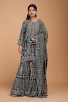 Buy_NIRRAAMYAA_Blue Bamboo, Brocade, Georgette, Viscose Rhinestones Round Designer Kurta Set  _at_Aza_Fashions