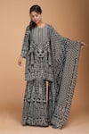 Shop_NIRRAAMYAA_Blue Bamboo, Brocade, Georgette, Viscose Rhinestones Round Designer Kurta Set  _Online_at_Aza_Fashions