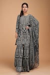 NIRRAAMYAA_Blue Bamboo, Brocade, Georgette, Viscose Rhinestones Round Designer Kurta Set  _at_Aza_Fashions