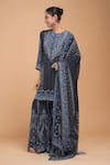 Shop_NIRRAAMYAA_Blue Georgette, Viscose Rhinestones Round Neck Designer Kurta Set  _Online_at_Aza_Fashions