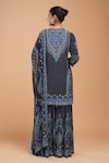 Shop_NIRRAAMYAA_Blue Georgette, Viscose Rhinestones Round Neck Designer Kurta Set  _at_Aza_Fashions