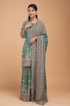 Buy_NIRRAAMYAA_Green Georgette, Viscose Rhinestones Round Neck Bemberg Crepe Kurta Set _Online_at_Aza_Fashions
